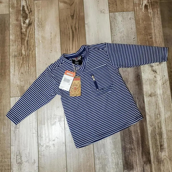 NWT Mecca Size 2T Girls Long Sleeve Blue Striped Top - Picture 1 of 11